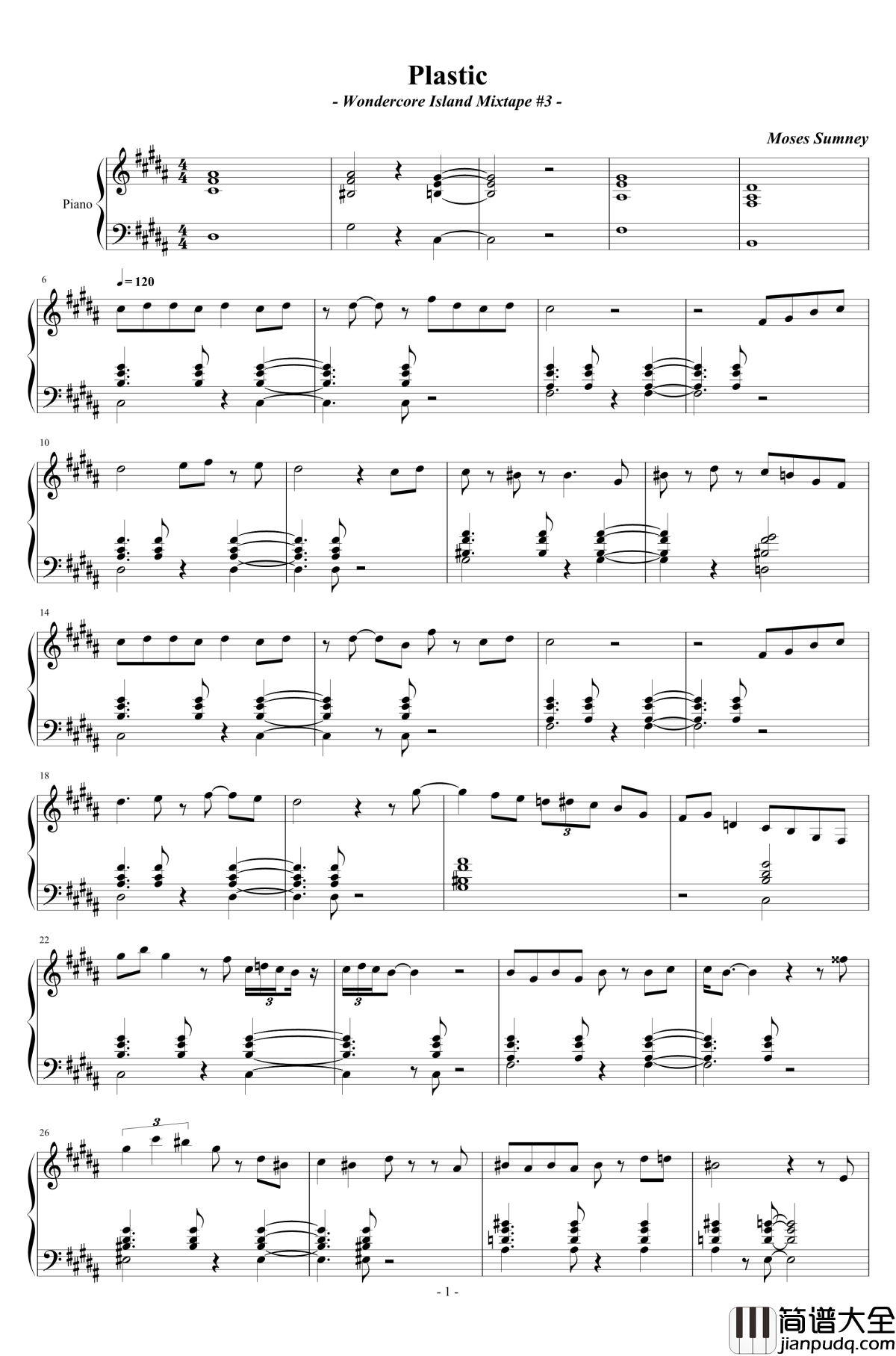 plastic钢琴谱_Moses_Sumney