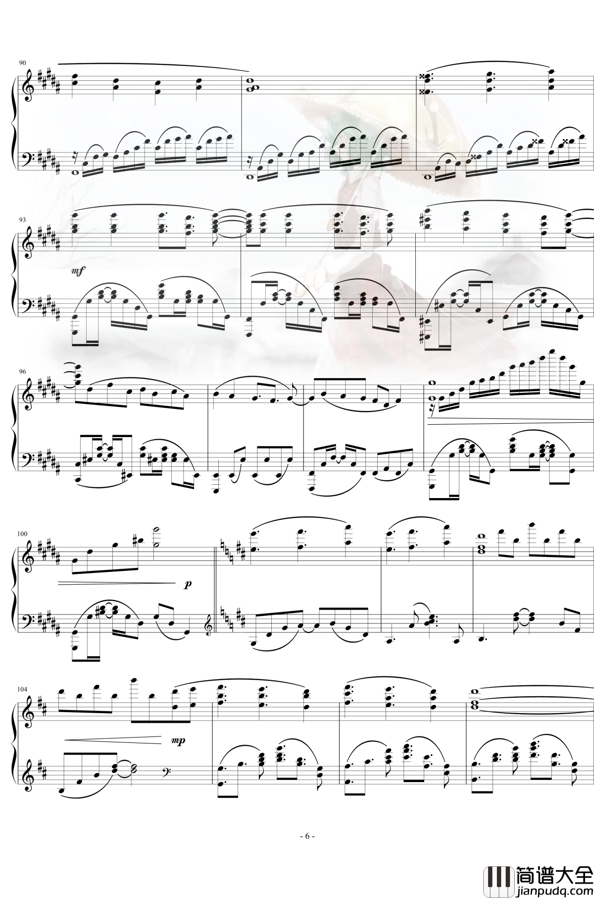 华鸟风月钢琴谱_东方__幻想万华镜_OP2_东方project