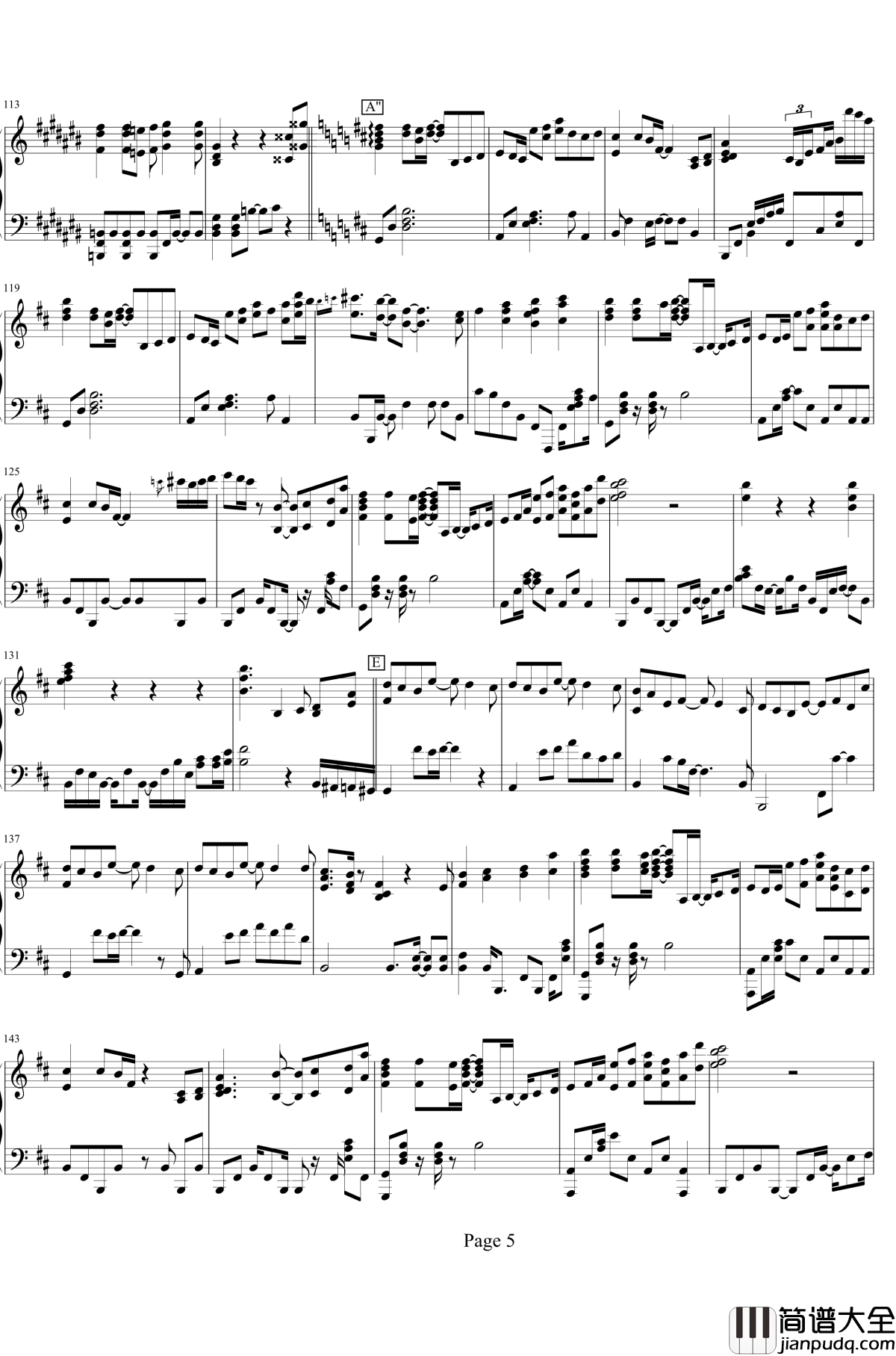 鸟之诗爵士钢琴谱_陈干版_鸟之诗