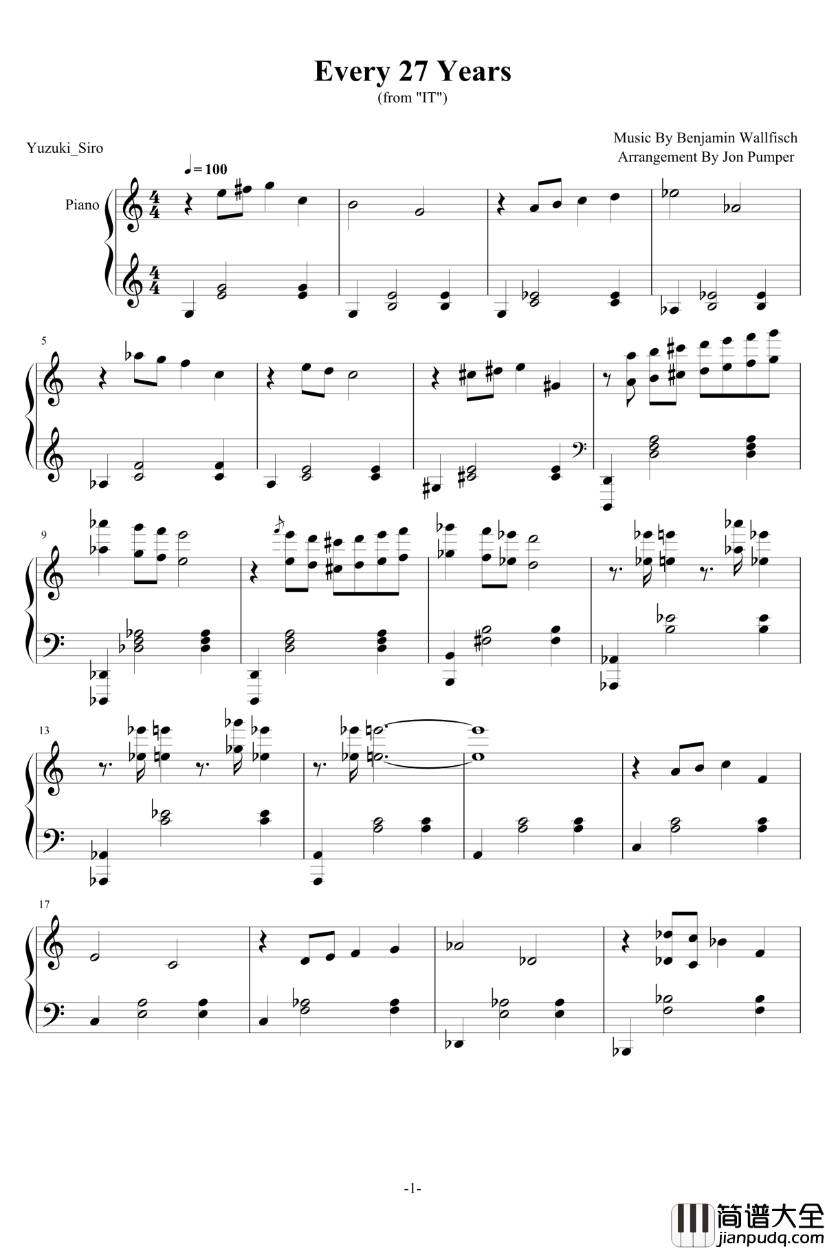 小丑回魂IT主题曲钢琴谱_Every_27_Years
