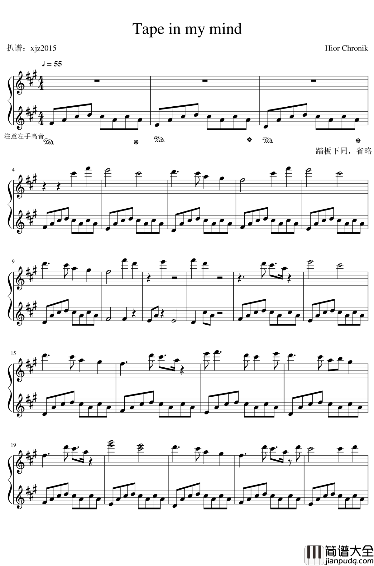 Tape_in_my_mind钢琴谱_Hior_Chronik