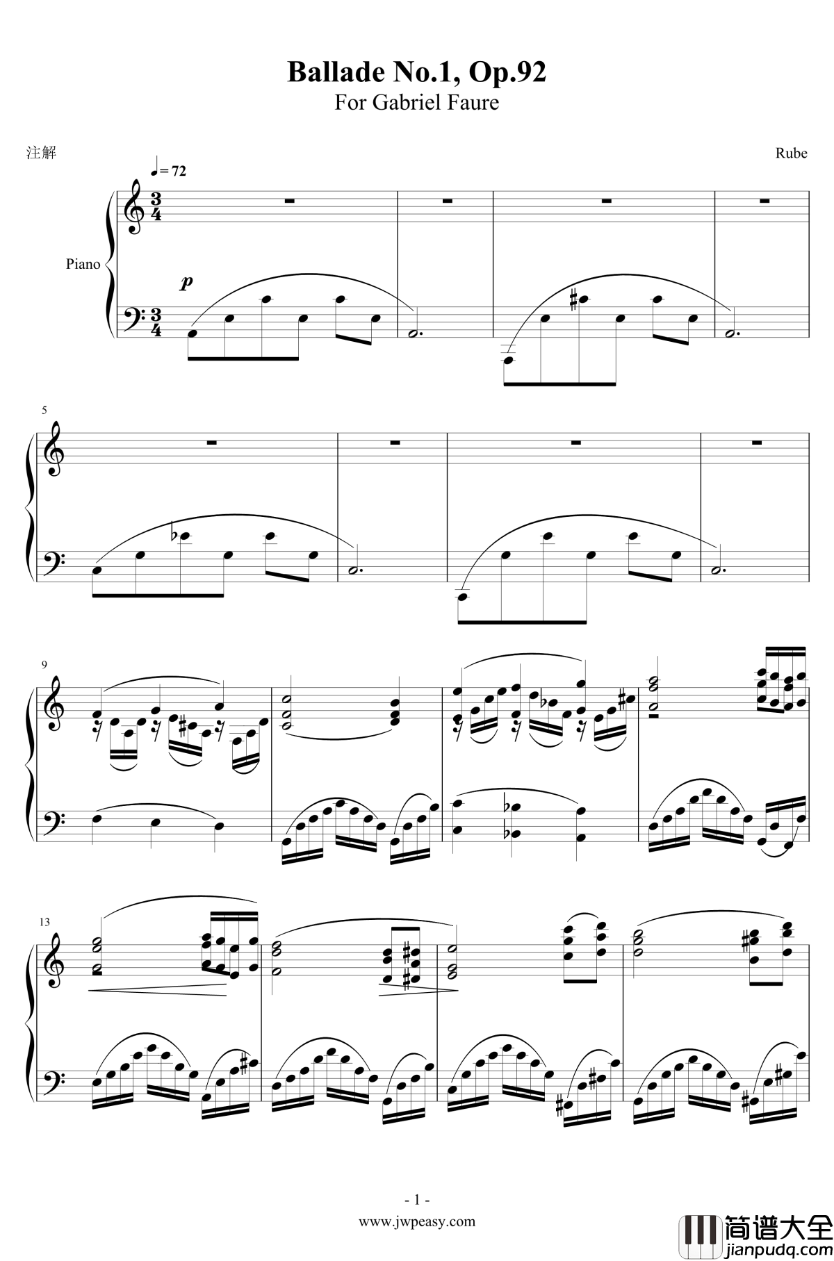 Ballade_No.1,_Op.92钢琴谱_一个球