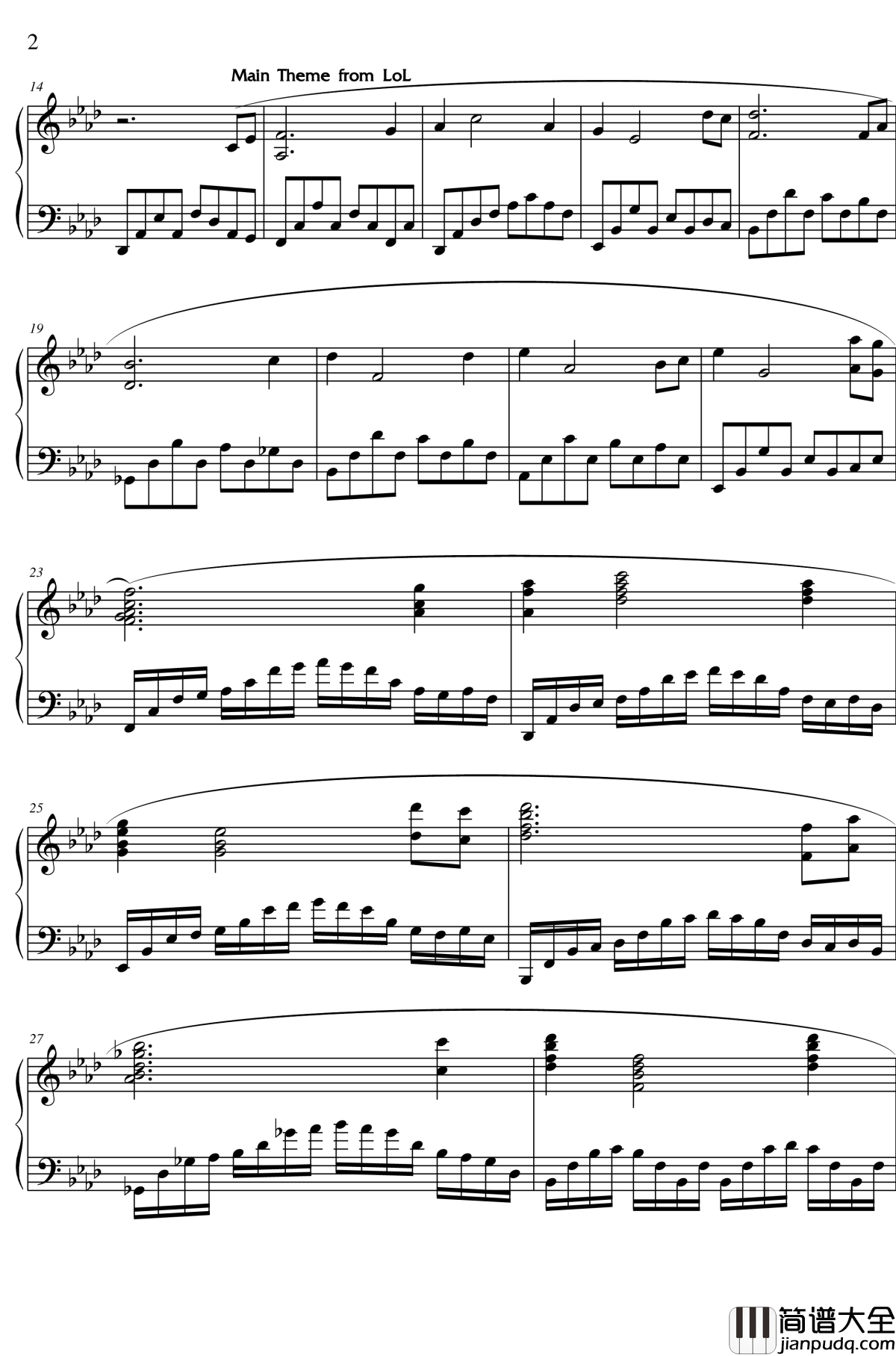 英雄联盟主题曲钢琴谱_League_of_Legends_Piona_Paraphrase