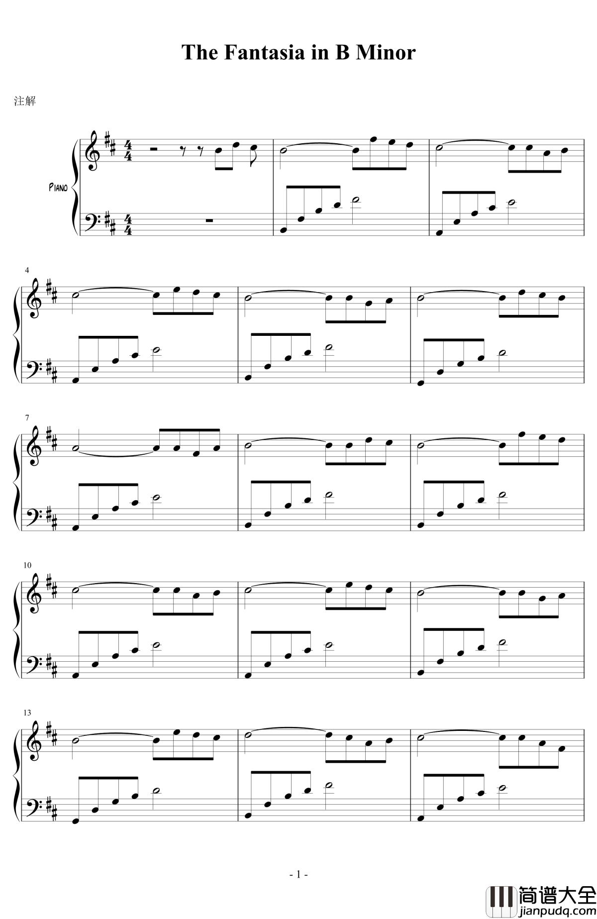 B小调幻想曲钢琴谱_此人不需要昵称