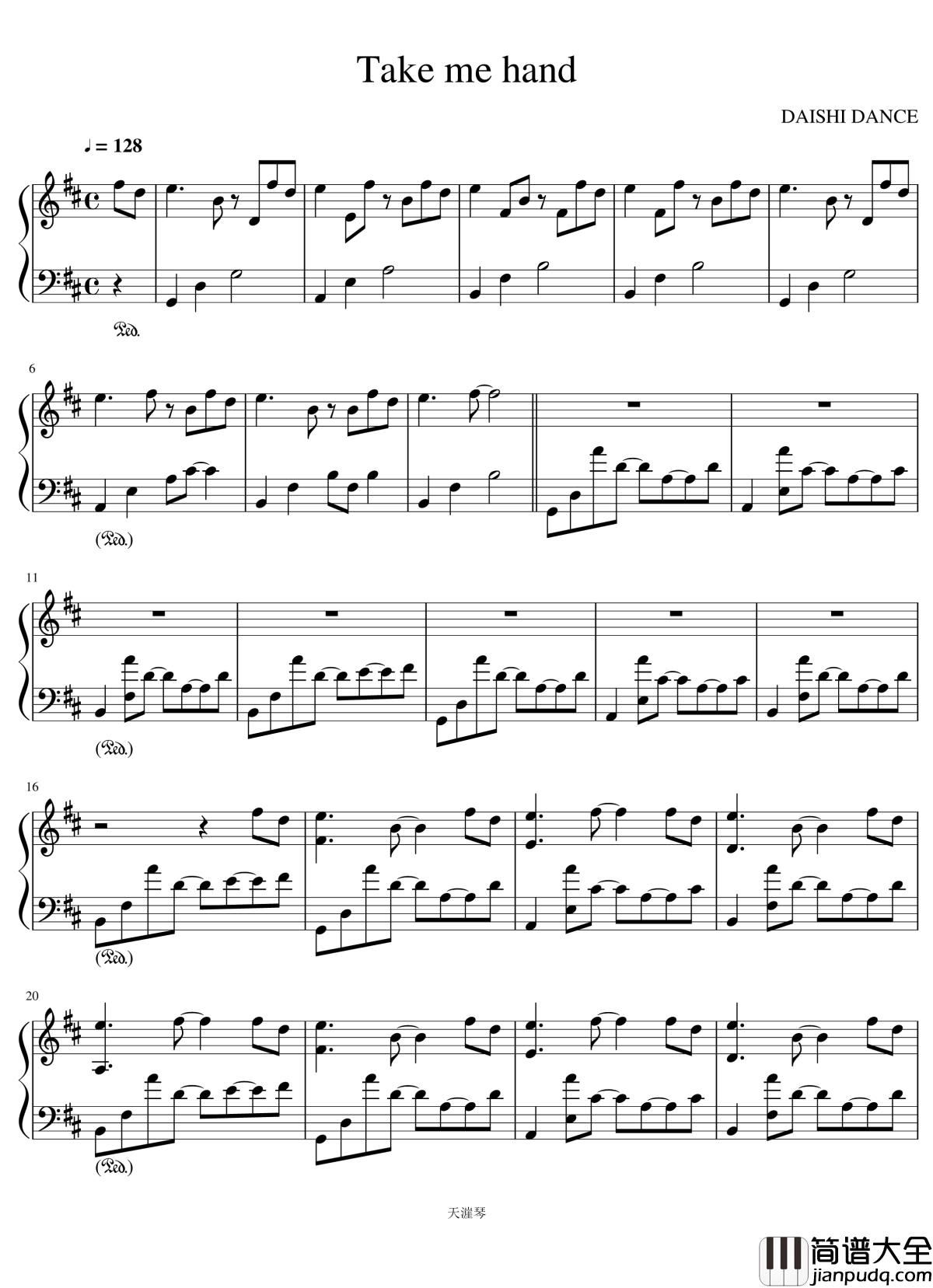Take_me_hand钢琴谱_钢琴独奏_DAISHI_DANCE