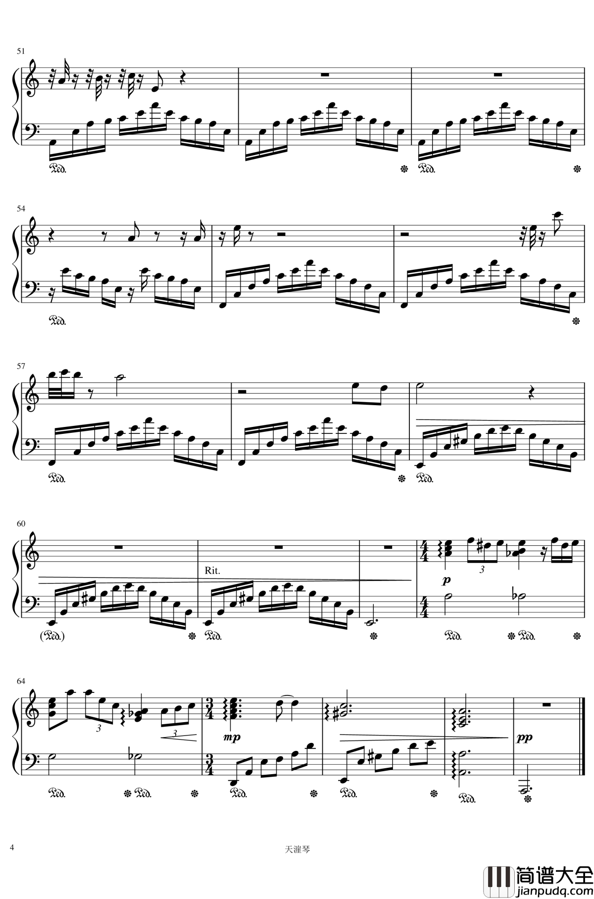 留年～2度目の春~钢琴谱_中西亮輔