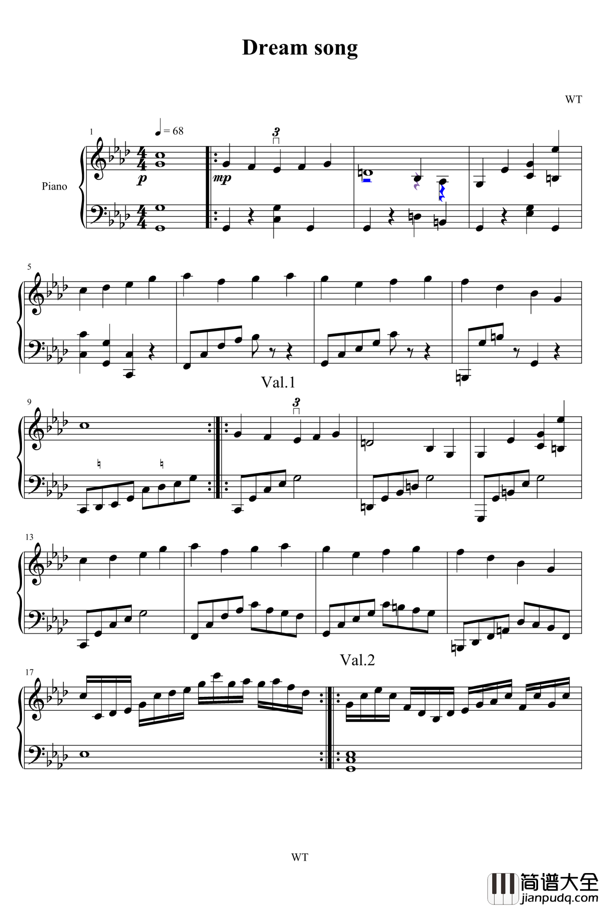 梦幻曲钢琴谱_原创_hrmc