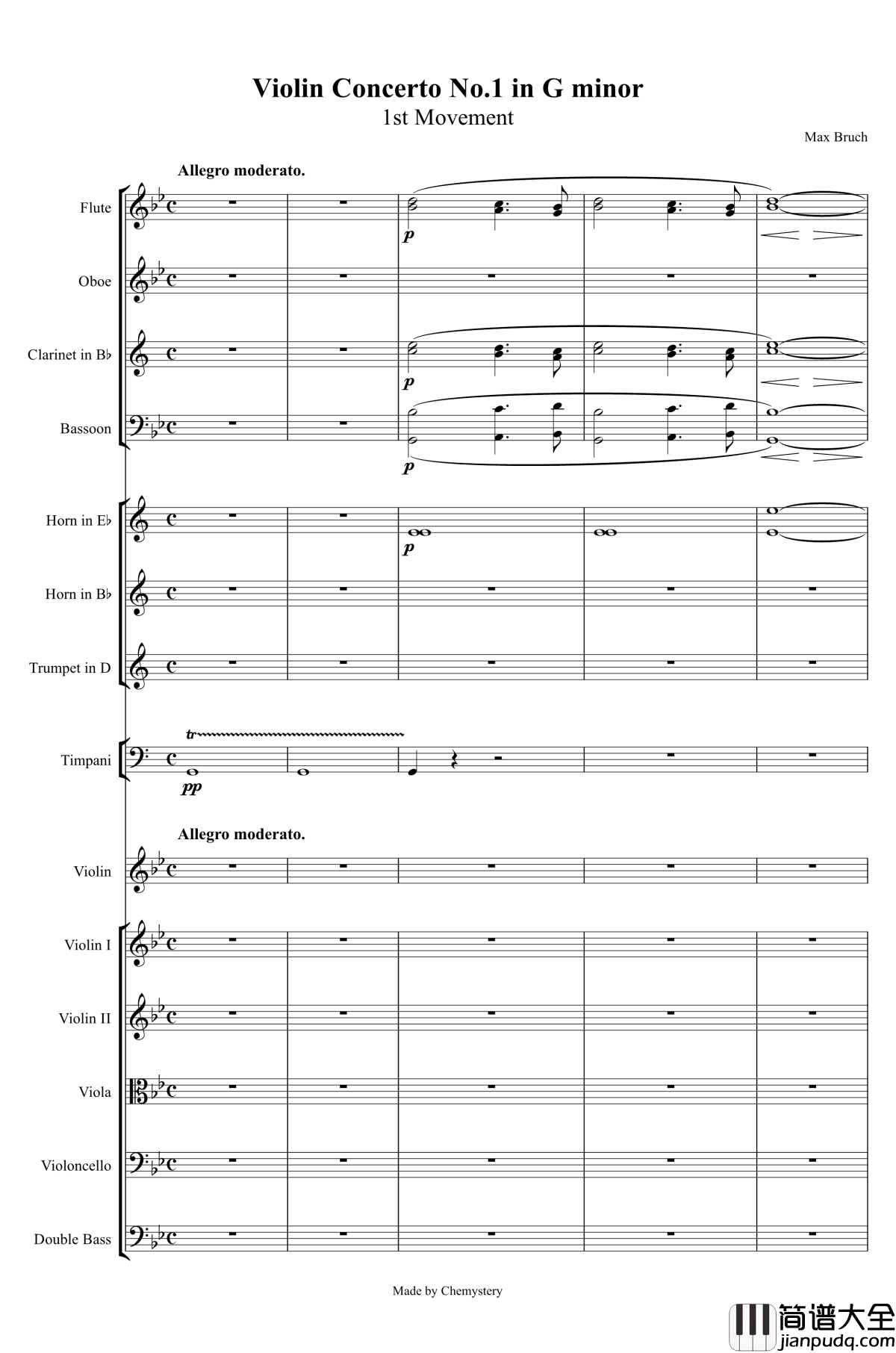 g小调第1小提琴协奏曲Op.26钢琴谱_第一乐章_Max_Bruch