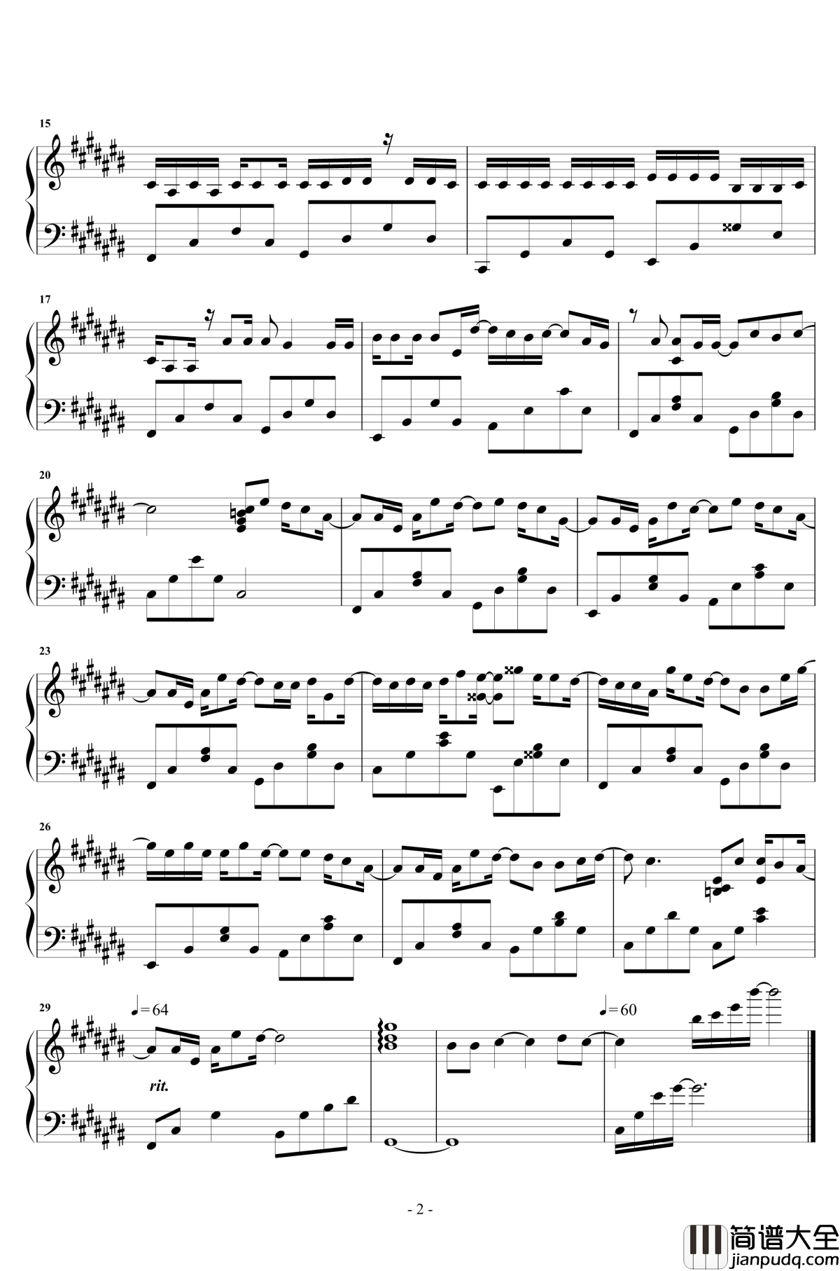 可不可以钢琴谱_刘伟峰