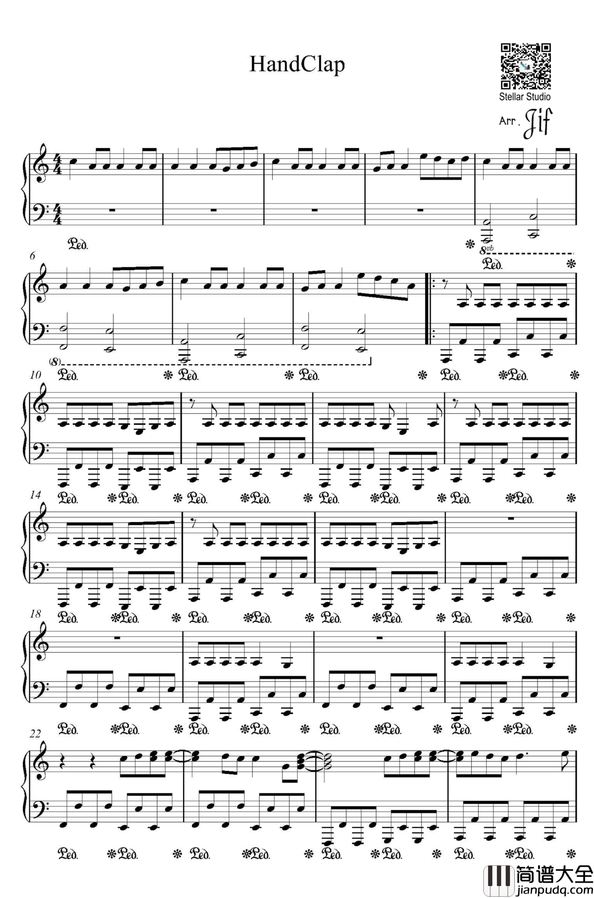 HandClap钢琴谱_98K之歌_Fitz_And_The_Tantrums