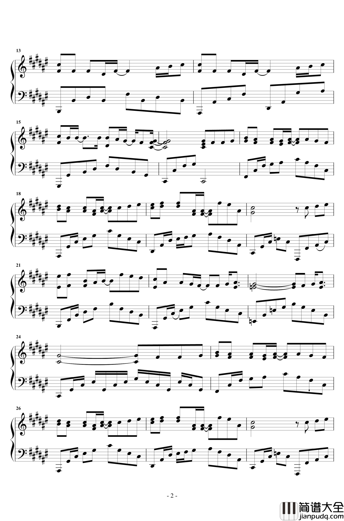 不在钢琴谱_韩安旭