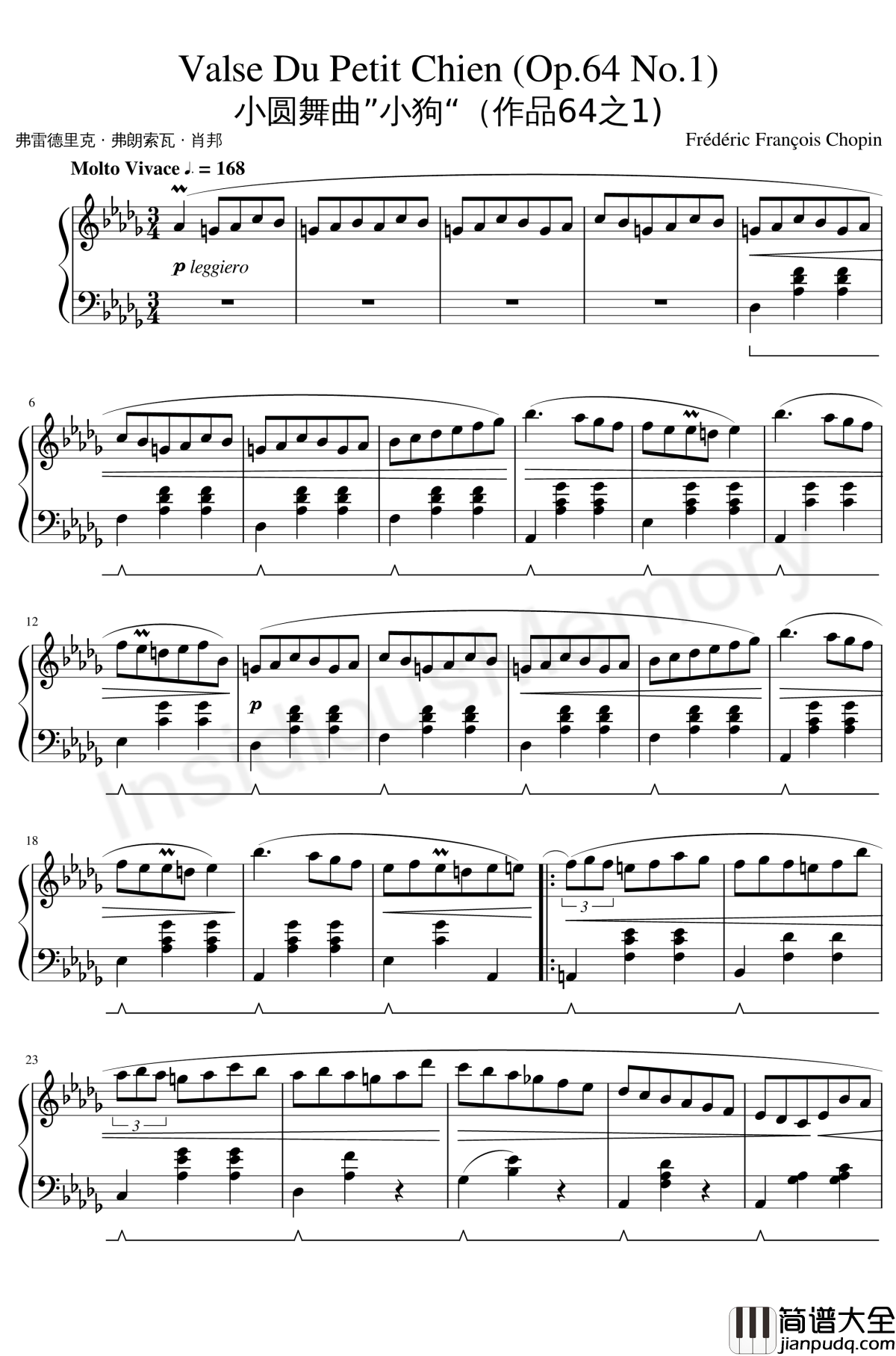 小狗圆舞曲钢琴谱_肖邦_chopin