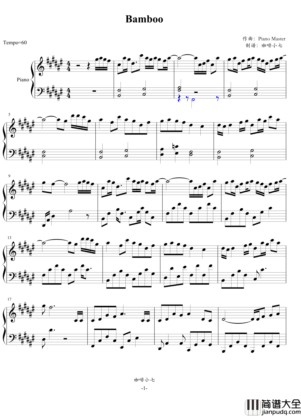 Bamboo钢琴谱_Piano_Master