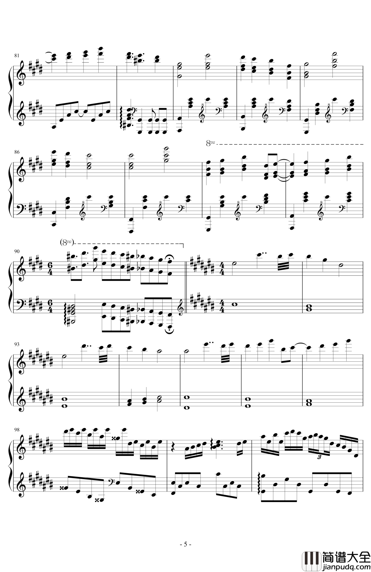 夜想曲钢琴谱_原曲：信仰は儚き人間の為に_东方风神录