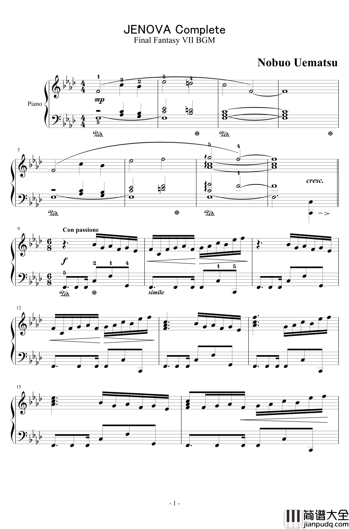 JENOVA_Complete钢琴谱_Final_Fantasy_VII_植松伸夫