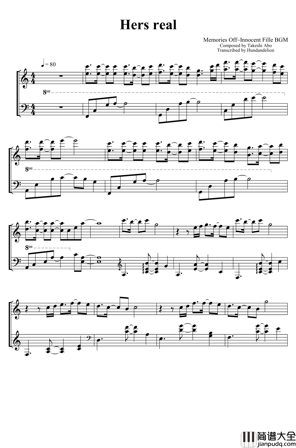 告别回忆~无垢少女BGM：Hers_Real钢琴谱_阿保刚