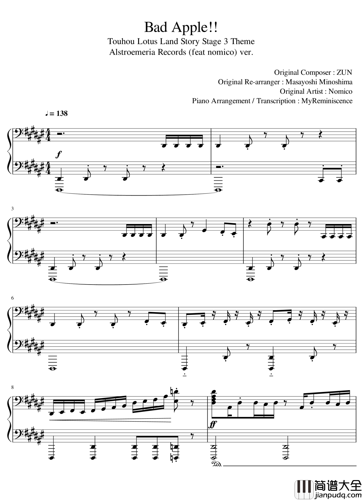 Bad_Apple!!钢琴谱_东方同人音乐_东方project