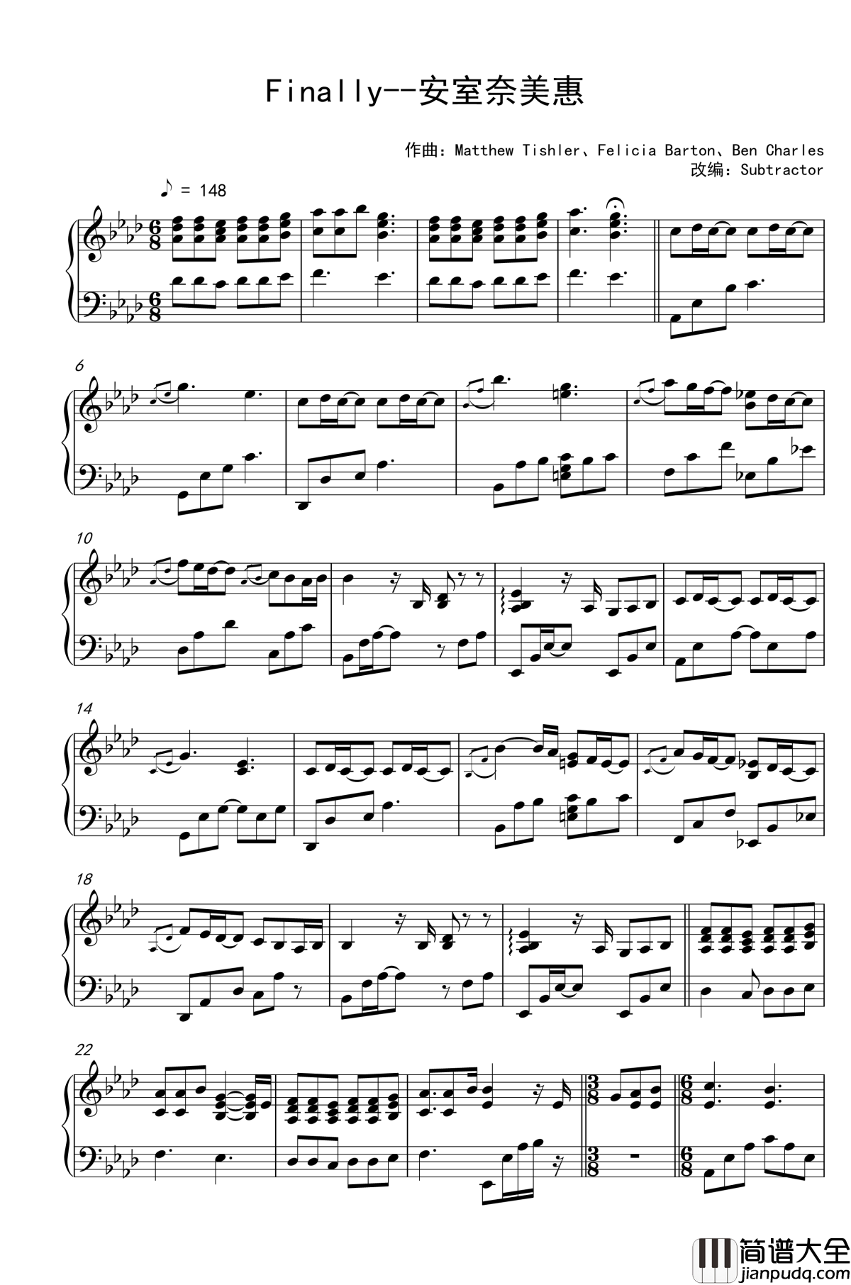 Finally钢琴谱_安室奈美惠