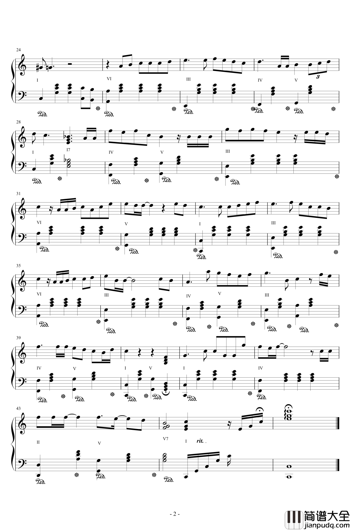 后来钢琴谱_柱式和弦版_刘若英