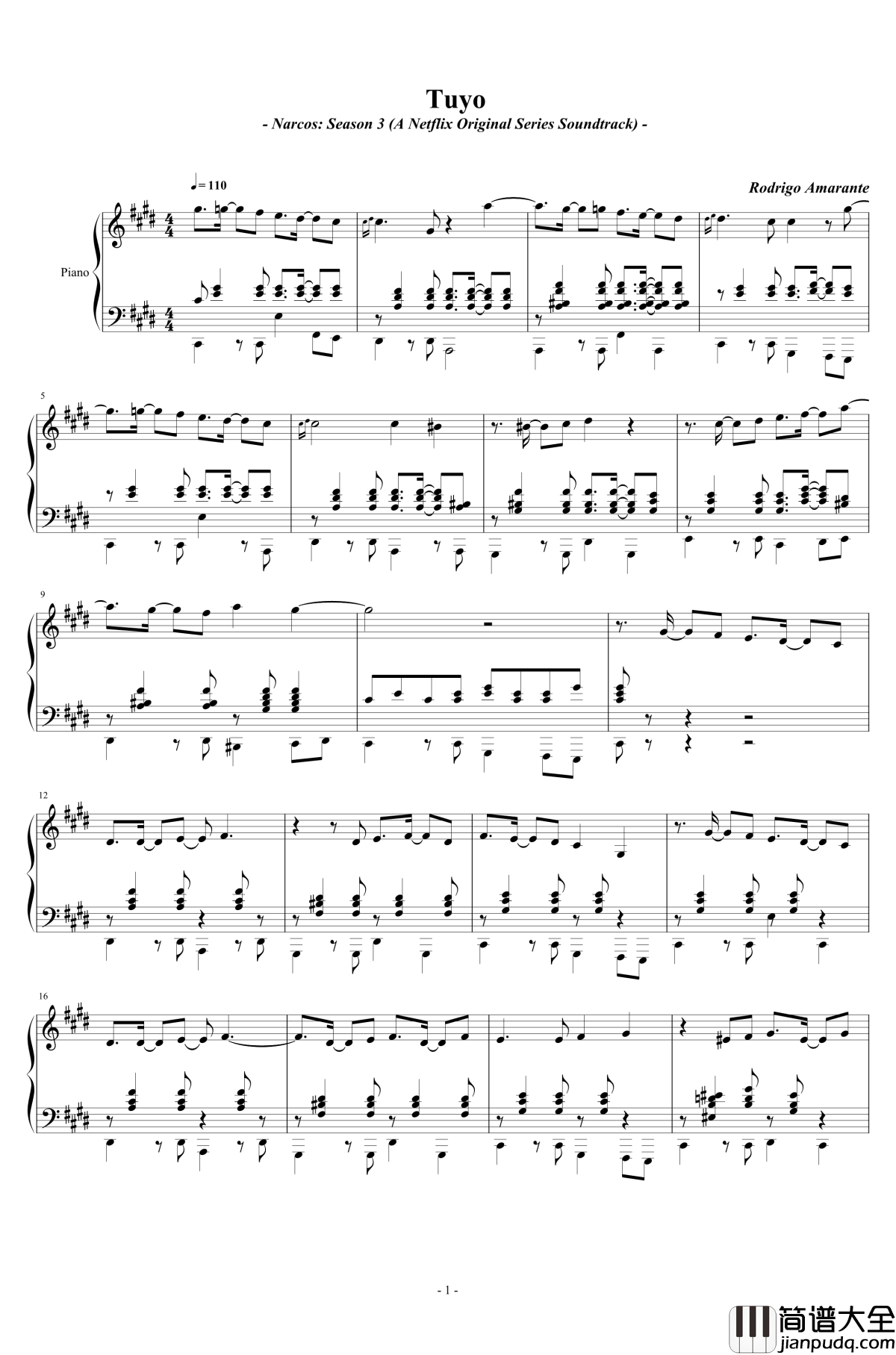 Tuyo钢琴谱_毒枭:墨西哥