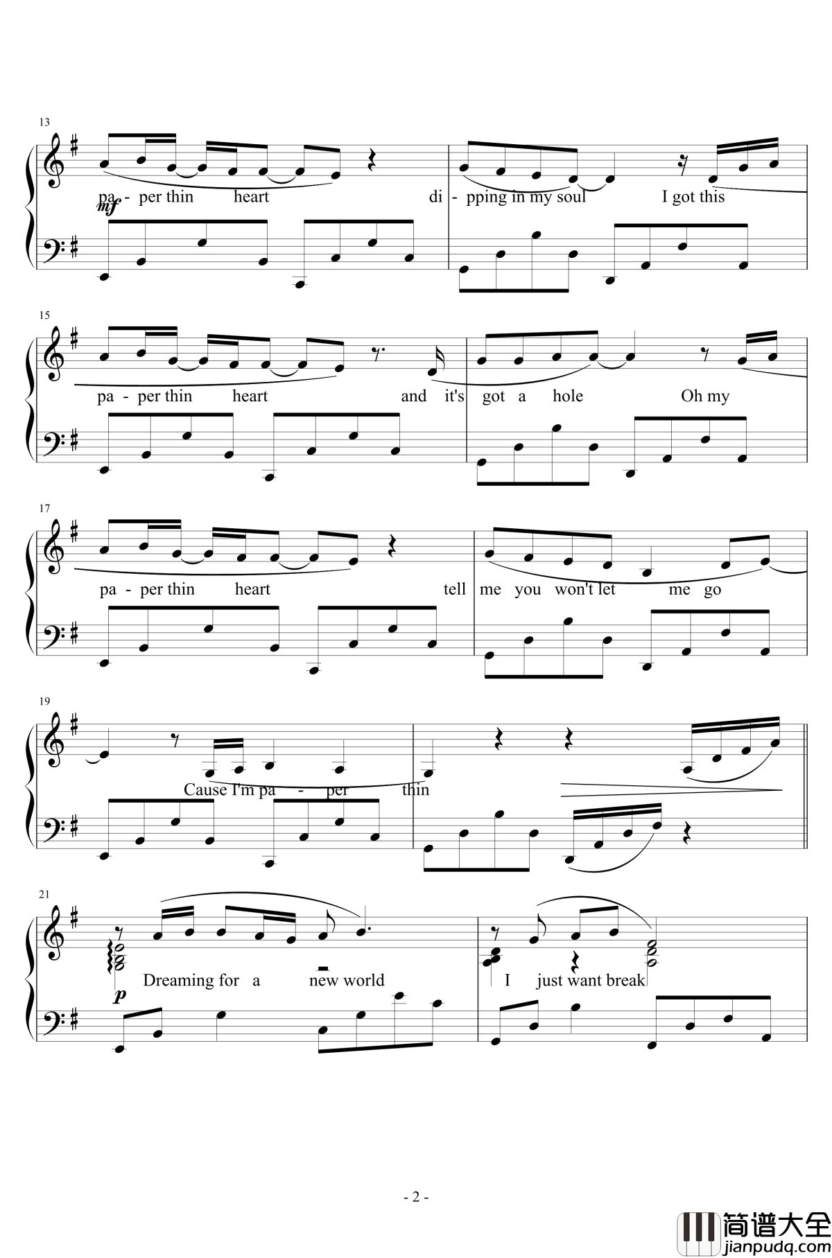 _Paper_Thin_Heart钢琴谱_Susan_Calloway