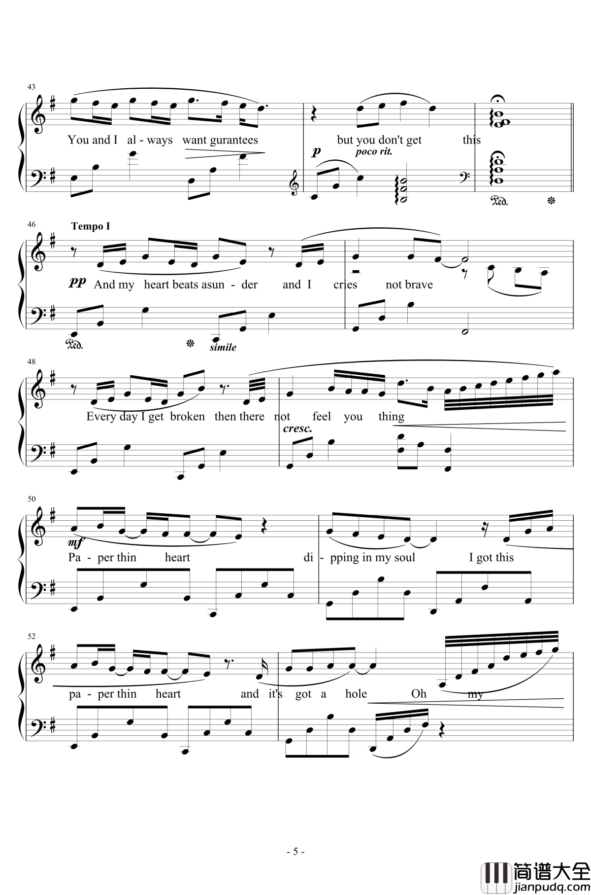 _Paper_Thin_Heart钢琴谱_Susan_Calloway