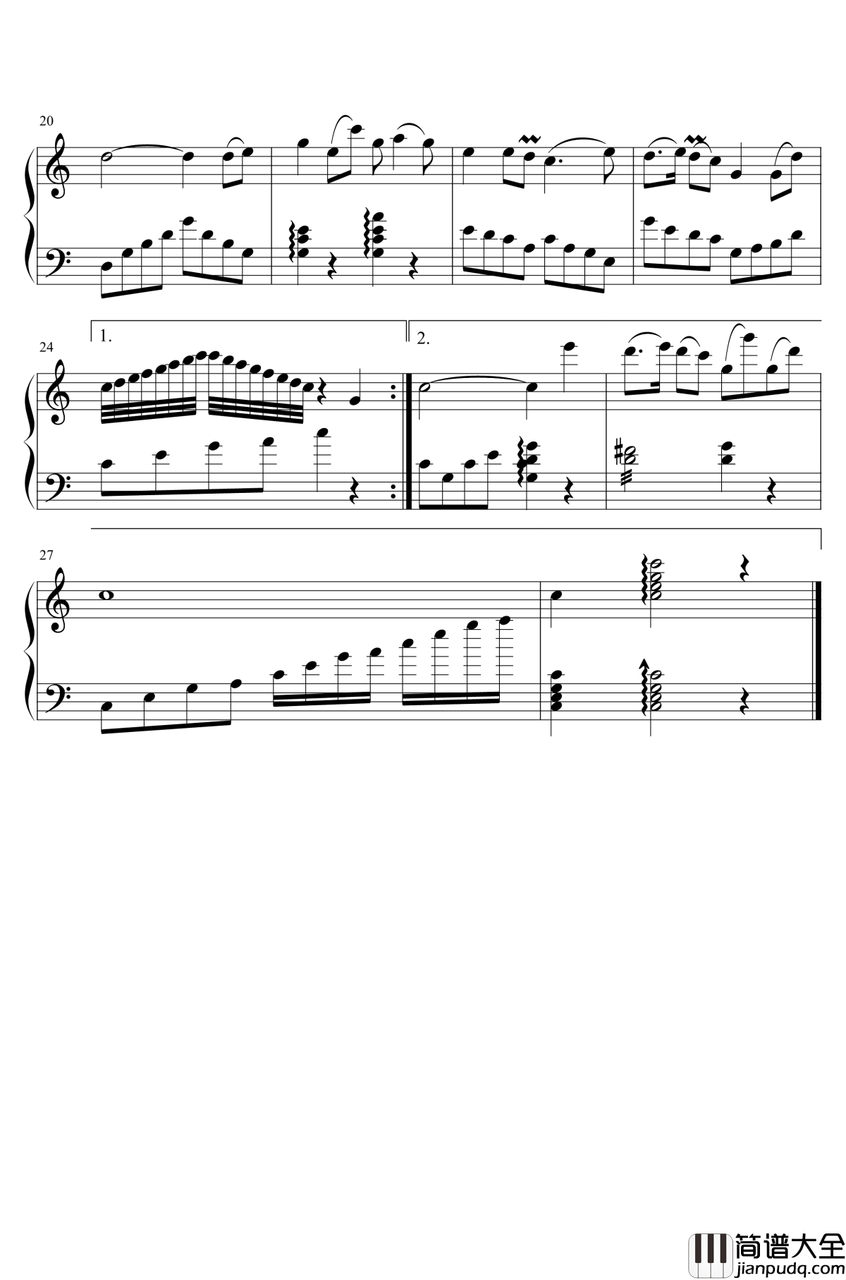 潜水姑娘钢琴谱_钢琴雅致版_王立平