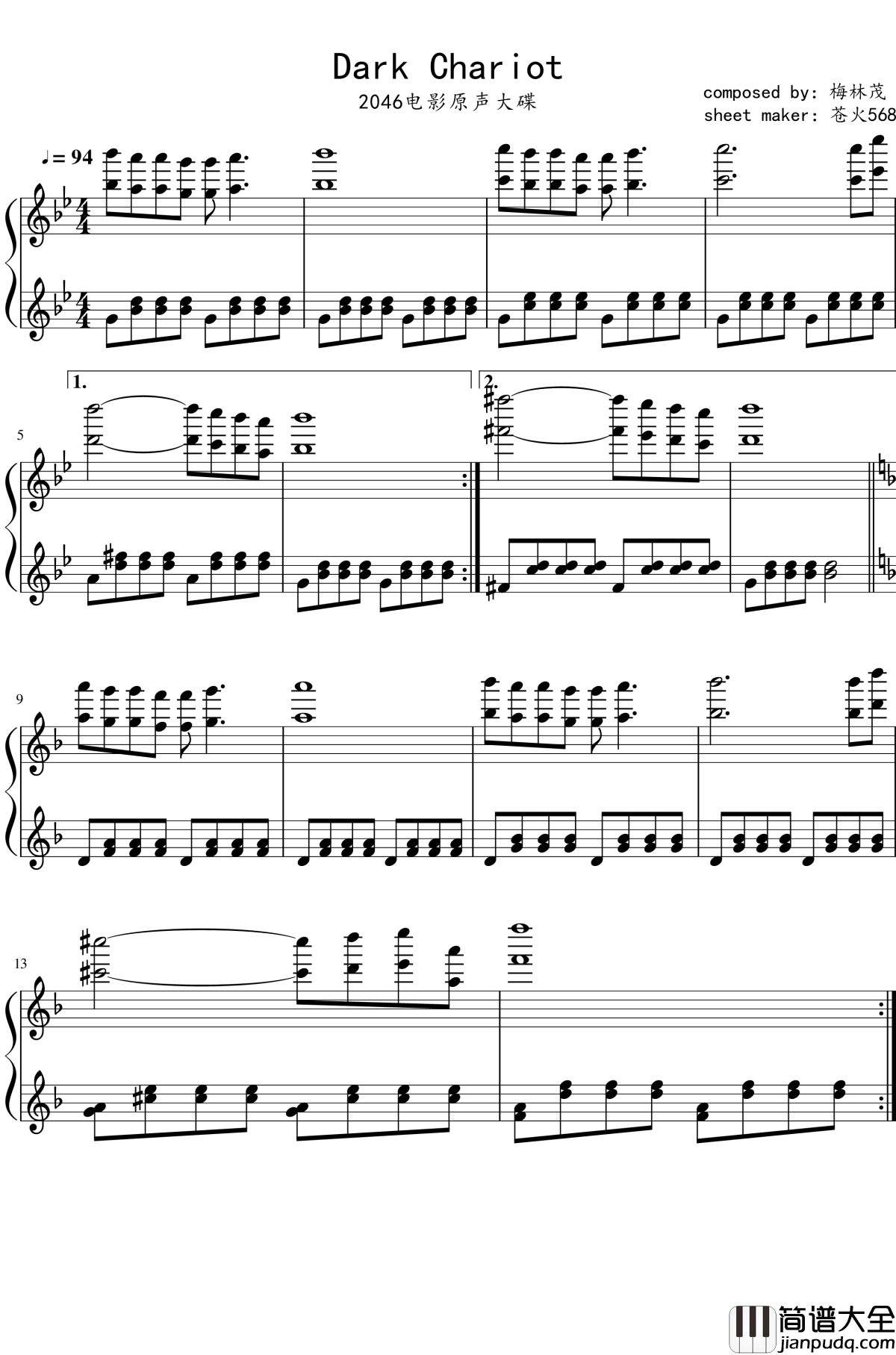 Dark_Chariot钢琴谱_梅林茂