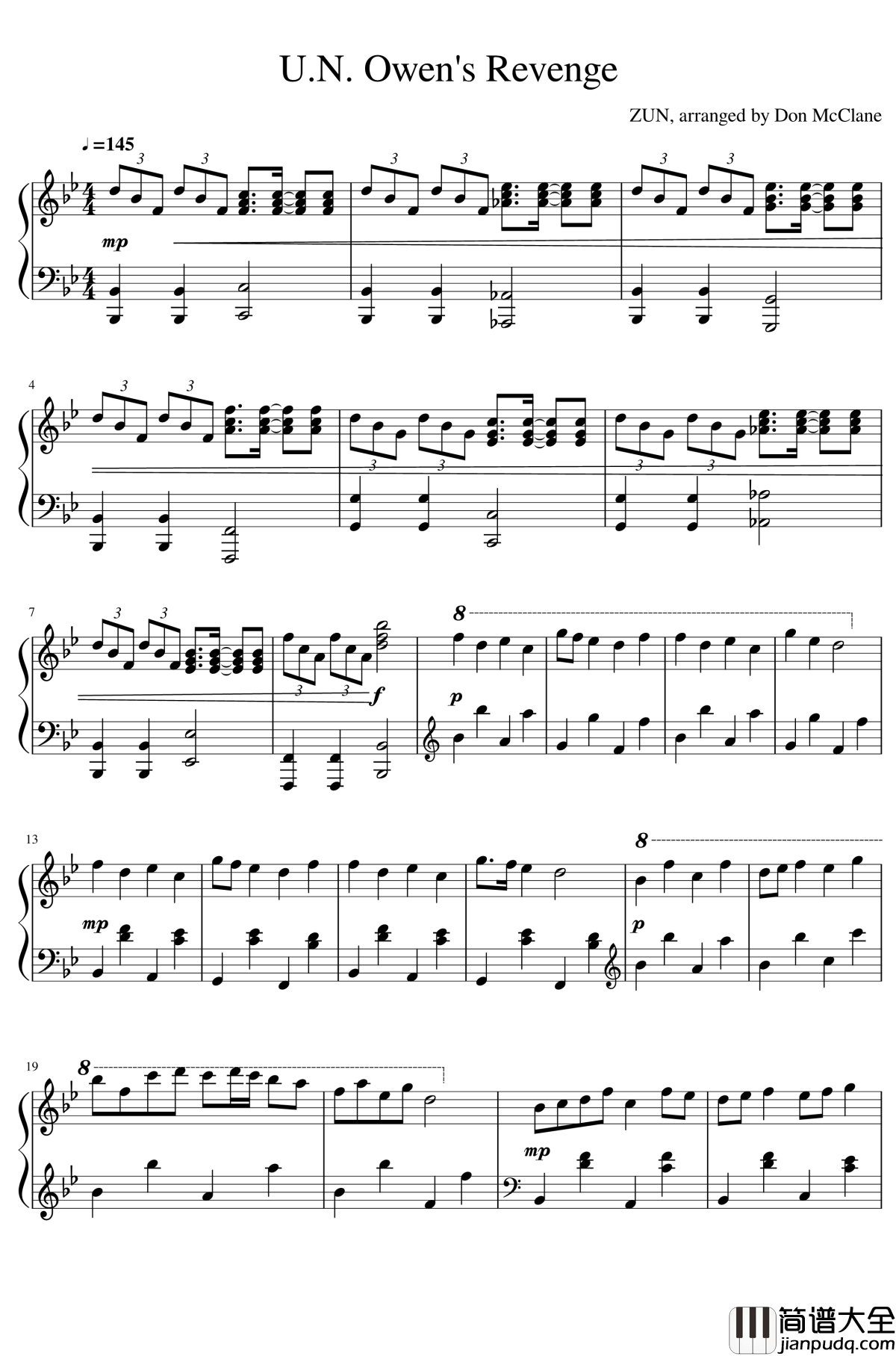 U.N._Owen的复仇钢琴谱_东方曲再编_东方project