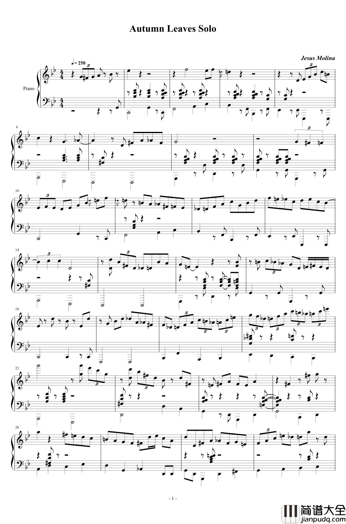 autumn_leaves_solo钢琴谱_jesus_molina