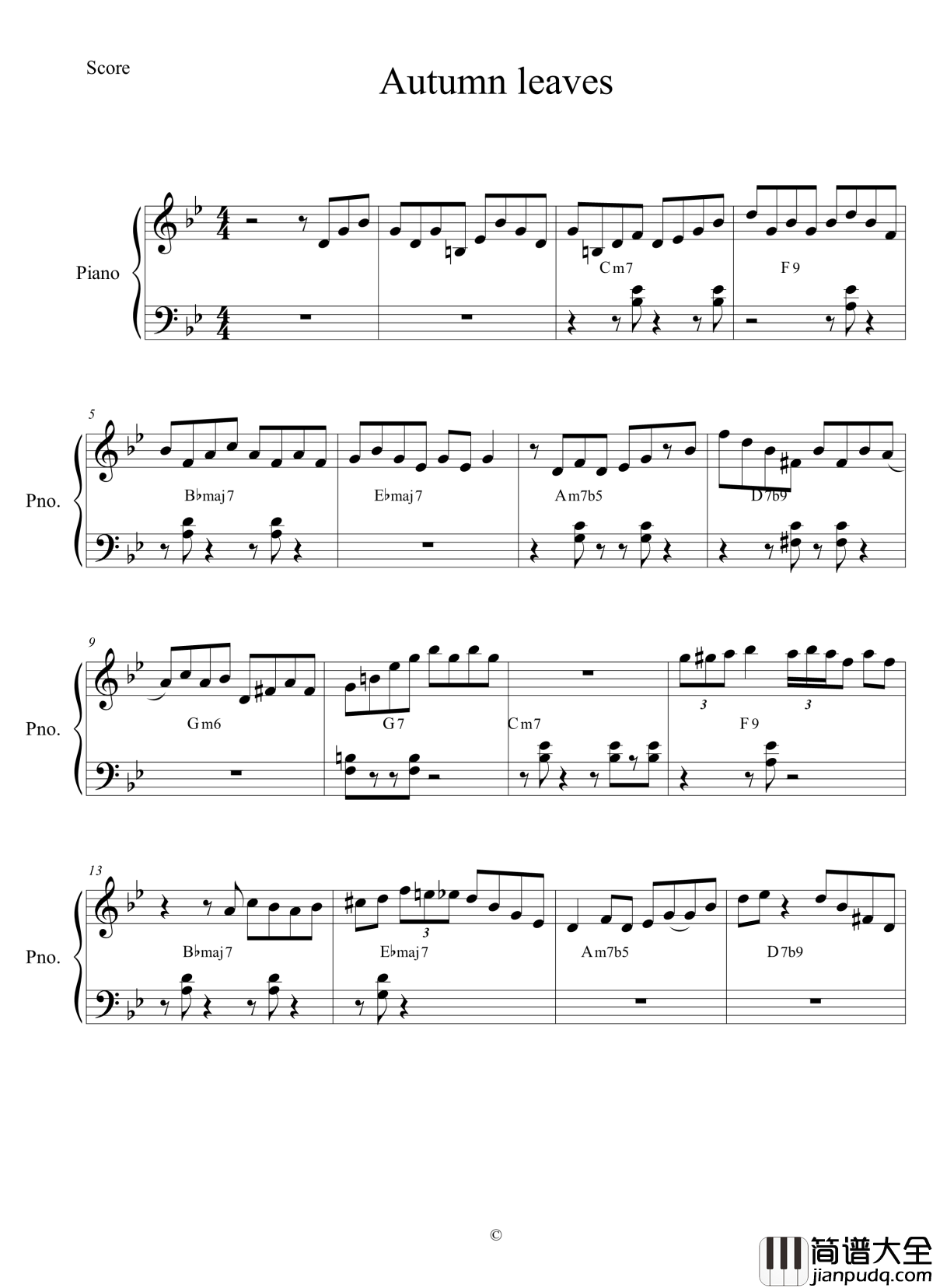 autumn__leaves钢琴谱_Bill_evans