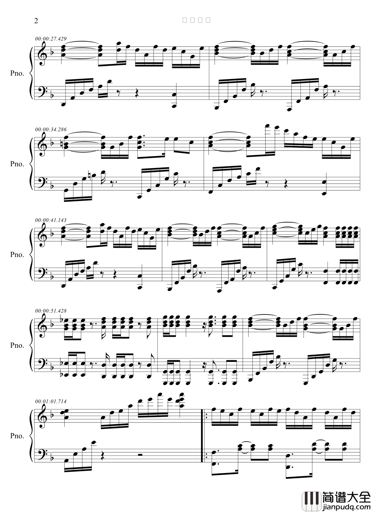 灌篮高手钢琴谱_改编版_樱木花道