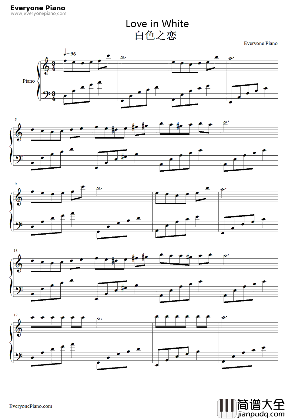 白色之恋钢琴谱_弗朗西施
