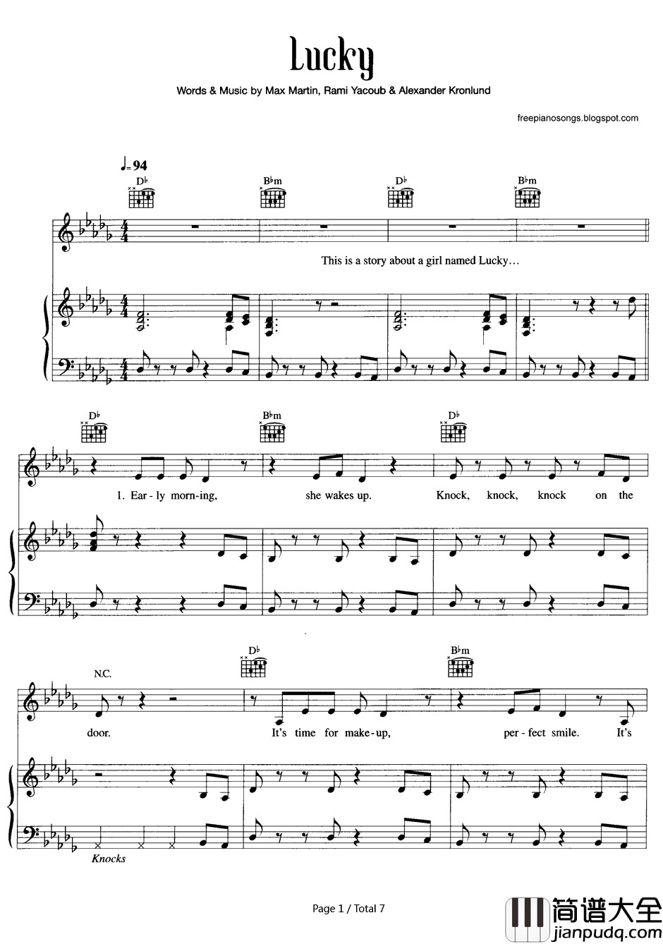 Lucky钢琴谱_Britney_Spears