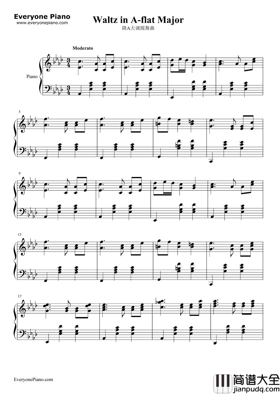降A大调圆舞曲钢琴谱_勃拉姆斯