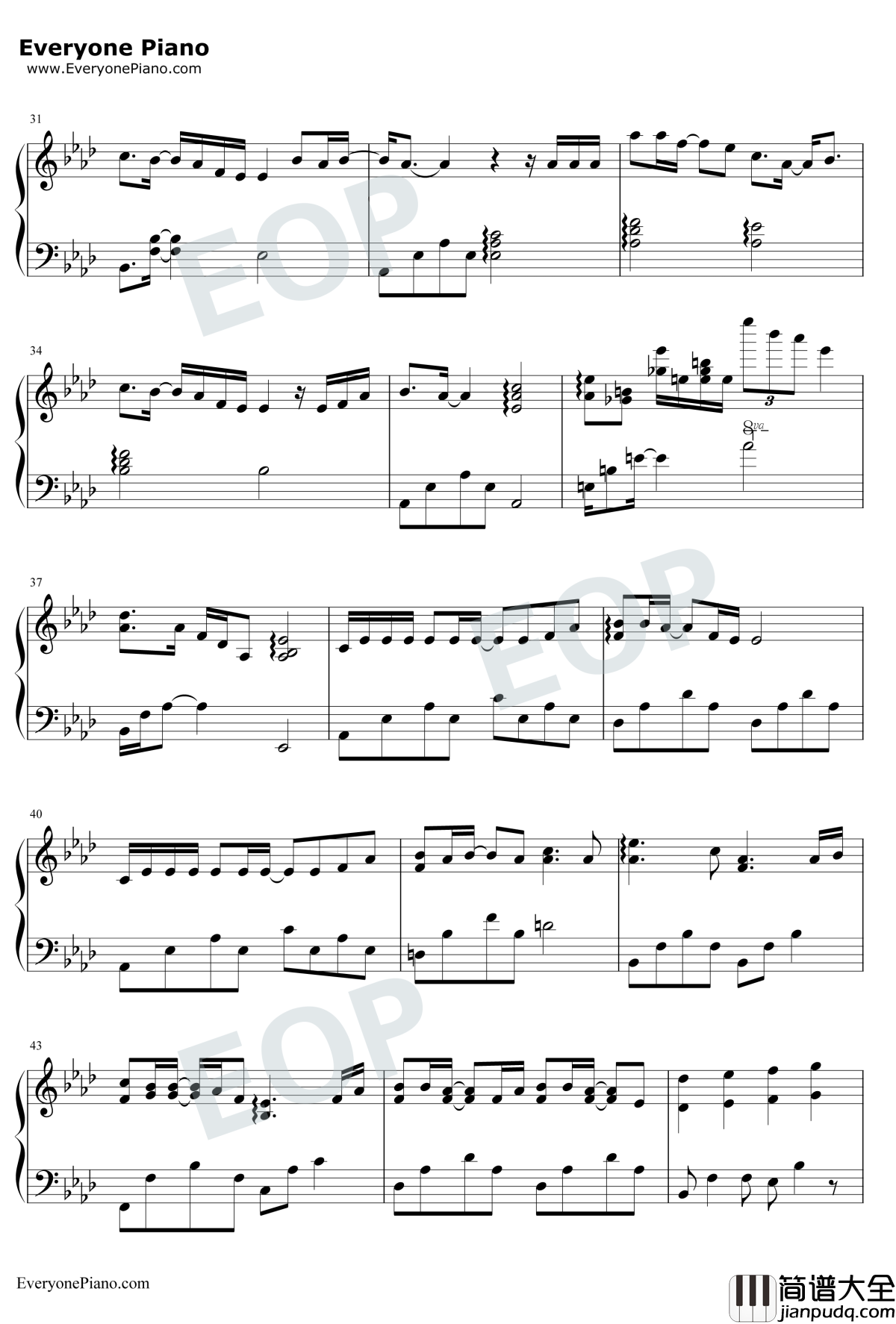 My_Sunshine钢琴谱_张杰_何以笙箫默主题曲