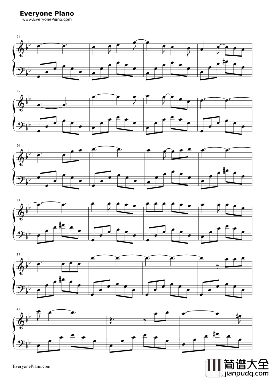 一片落叶钢琴谱_邓丽君