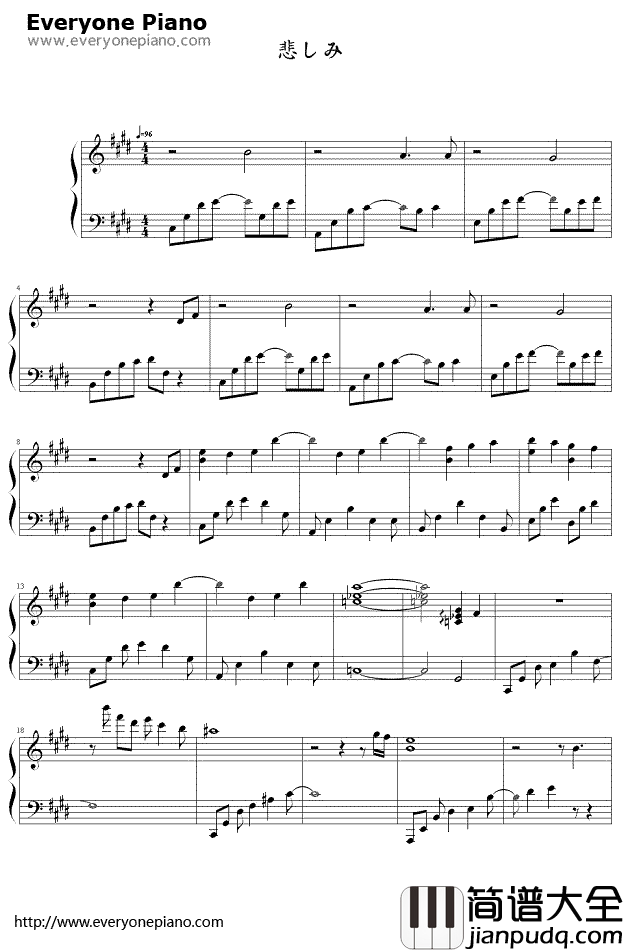 悲伤钢琴谱_Ryo