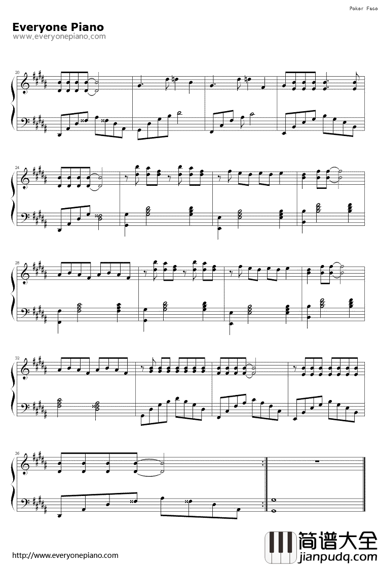 扑克脸钢琴谱_lady_gaga_Poker_Face