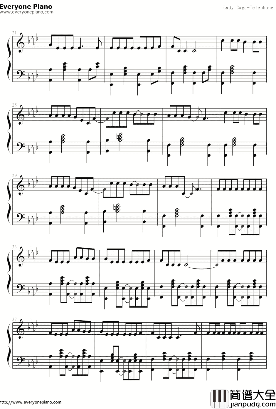 Telephone电话钢琴谱_Lady_GaGa