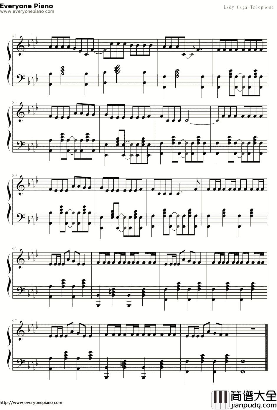 Telephone电话钢琴谱_Lady_GaGa