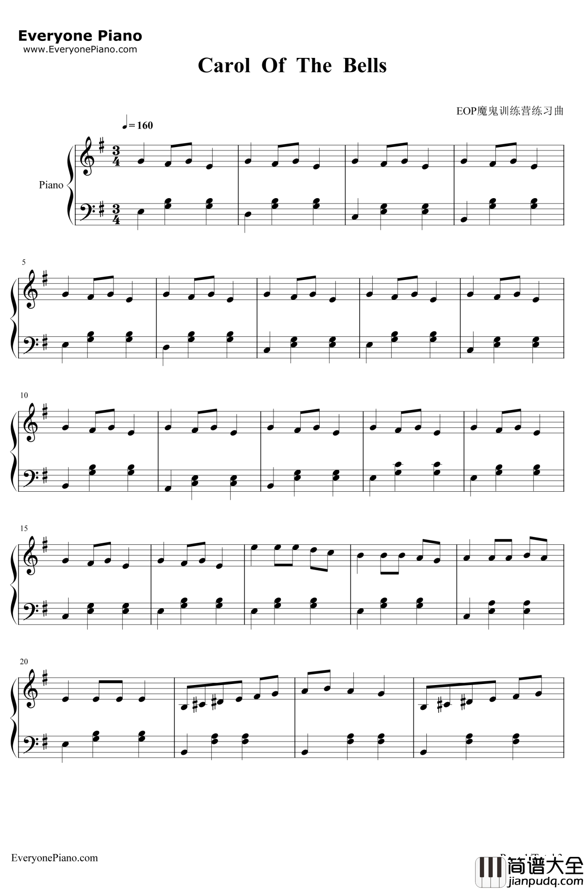 Carol_of_The_Bells钢琴谱_Mykola_Dmytrovych_Leontovych_钟声颂歌_圣诞歌曲