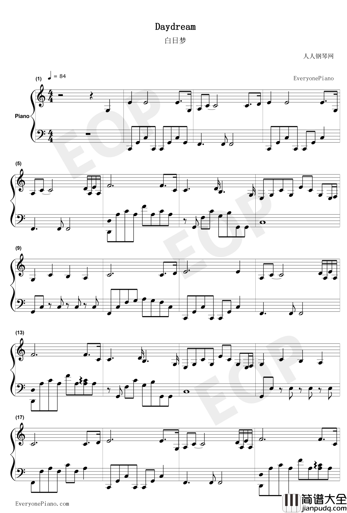 白日梦钢琴谱_The_Daydream