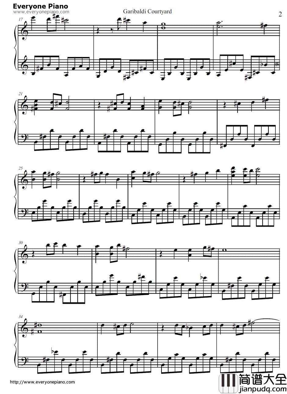 Garibaldi_Courtyard钢琴谱_Michiru_Yamane__恶魔城：暗黑的诅咒_原声