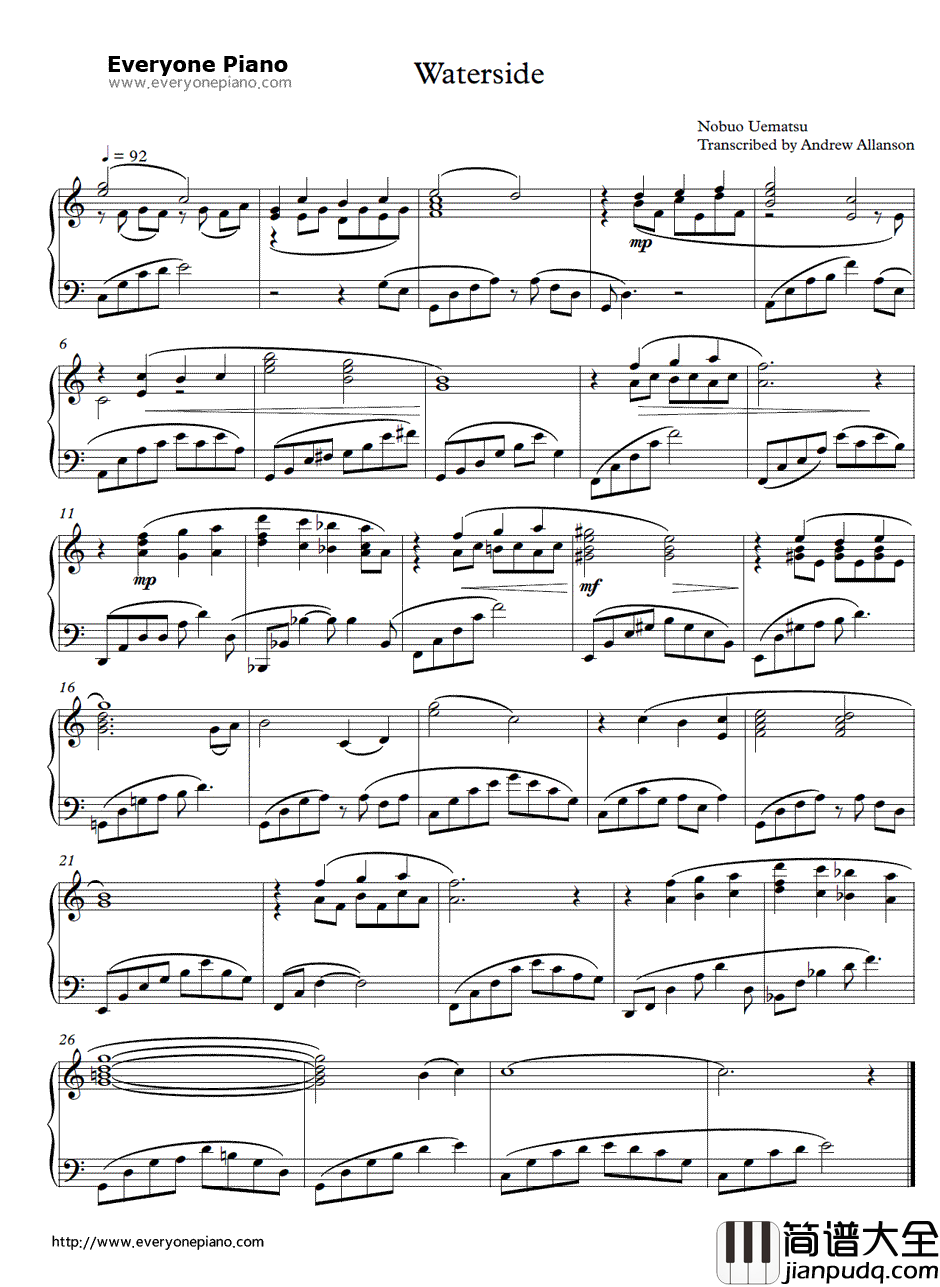 Waterside钢琴谱_植松伸夫Nobuo_Uematsu