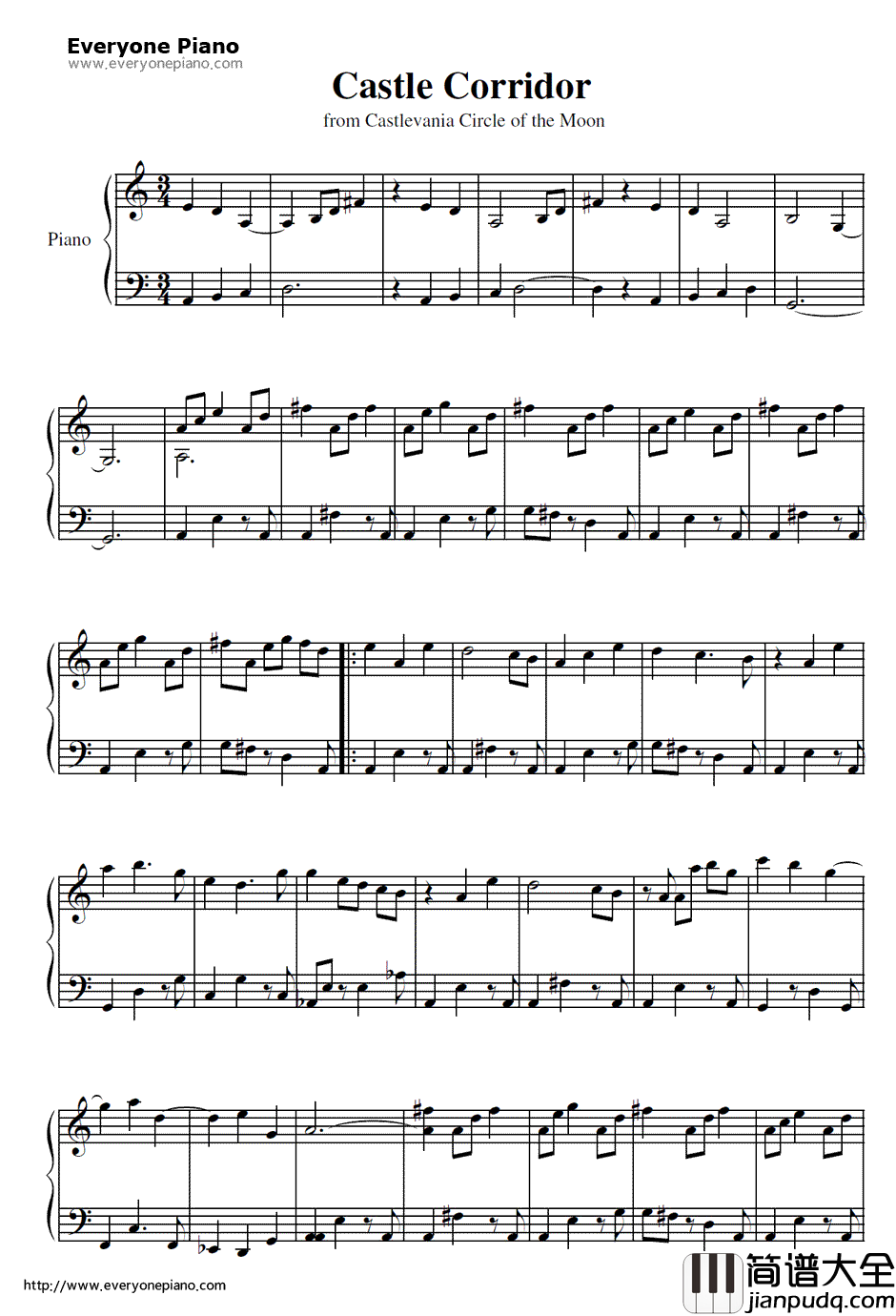 Castle_Corridor钢琴谱_Sotaro_Tojima_and_Hiroshi_Mitsuoka