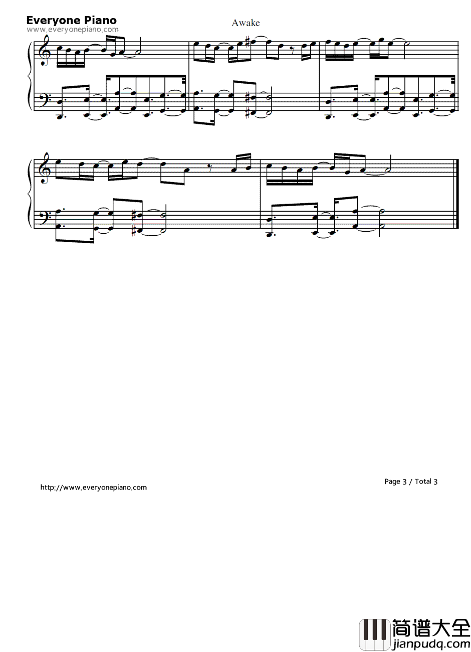 Awake钢琴谱_Sotaro_Tojima_and_Hiroshi_Mitsuoka__恶魔城：月轮_原声