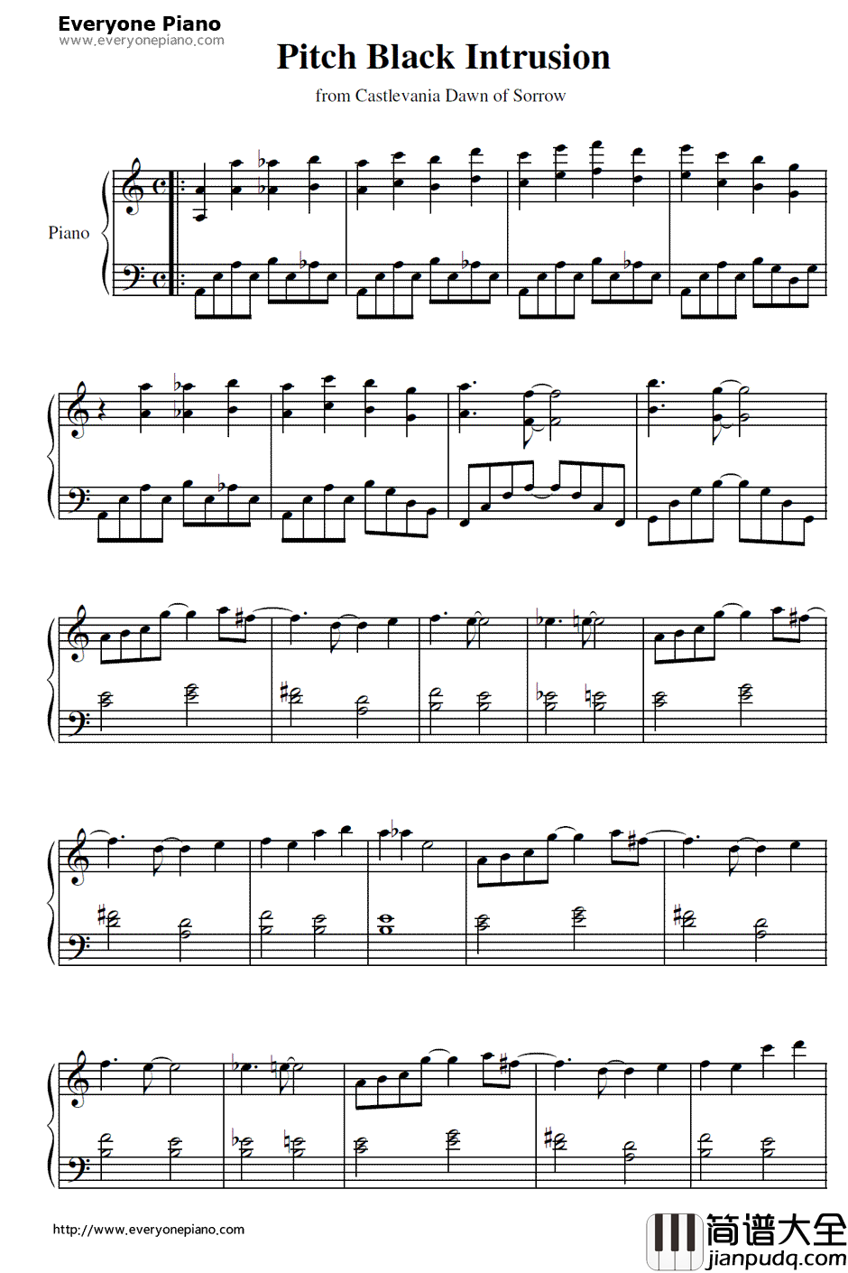 Pitch_Black_Intrusion钢琴谱__恶魔城苍月十字架_原声