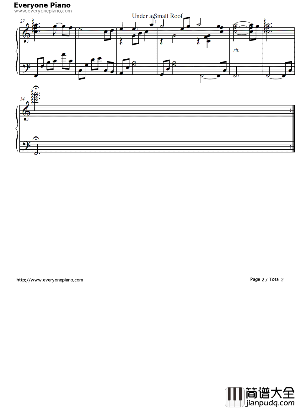 Under_a_Small_Roof钢琴谱_KenNakagawa/Daisuke_Achiwa