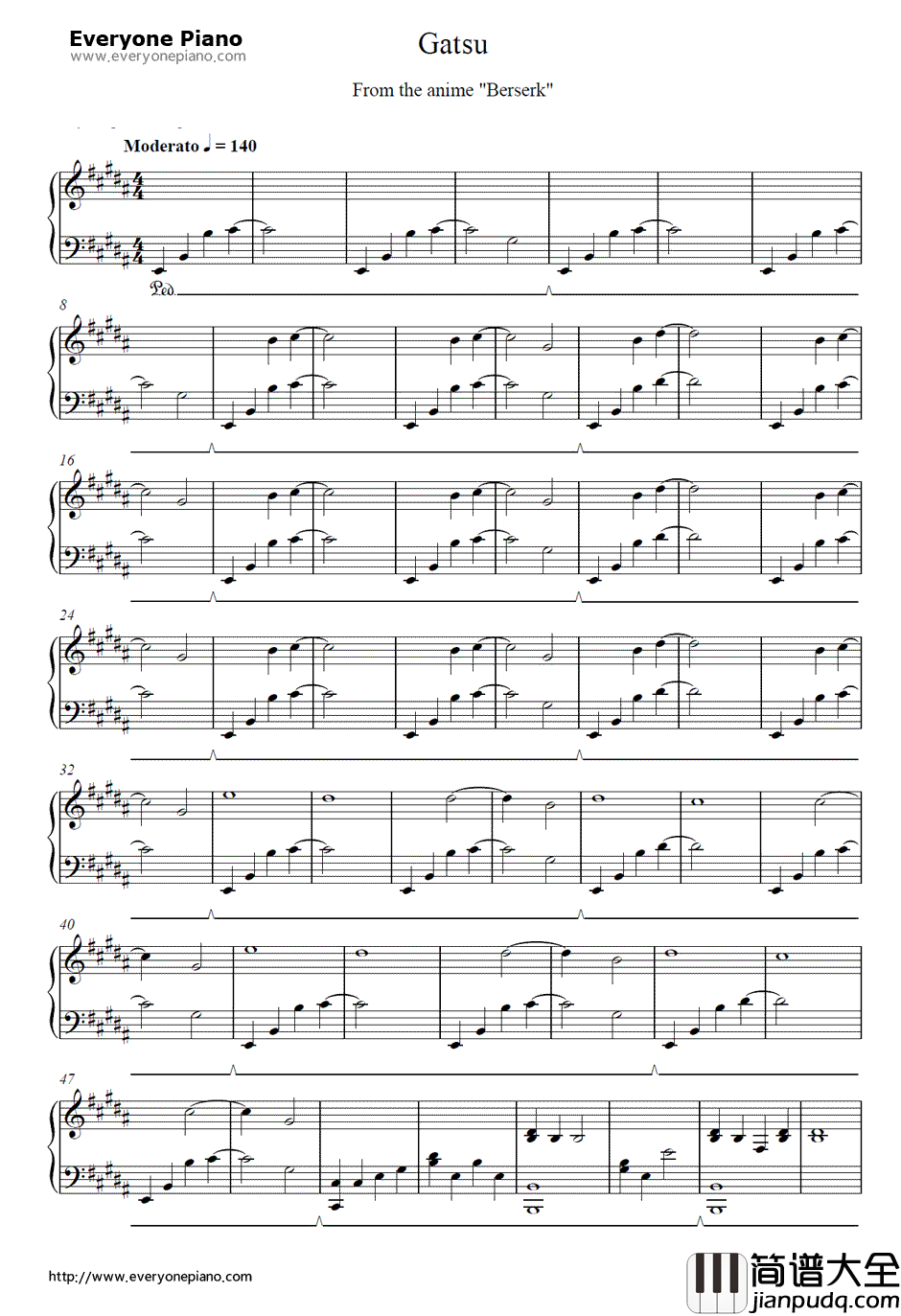 Gatsu钢琴谱_Susumu_Hirasawa__烙印勇士_原声